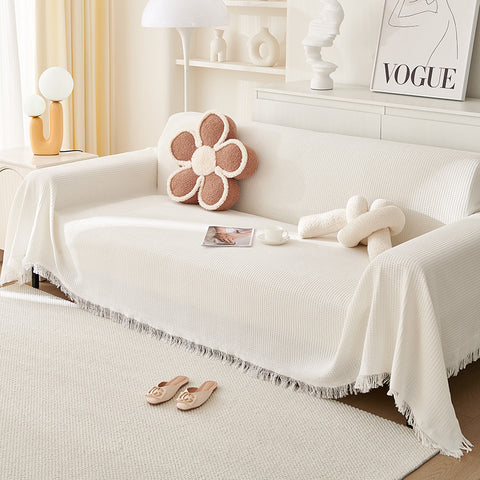 Woven Waffle Knit Polyester Sofa Throw Rug Blanket 180 x 180cm White