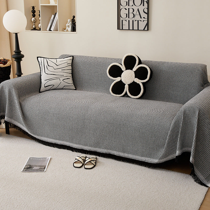 Woven Waffle Knit Polyester Sofa Throw Rug Blanket 180 x 180cm Dark Grey