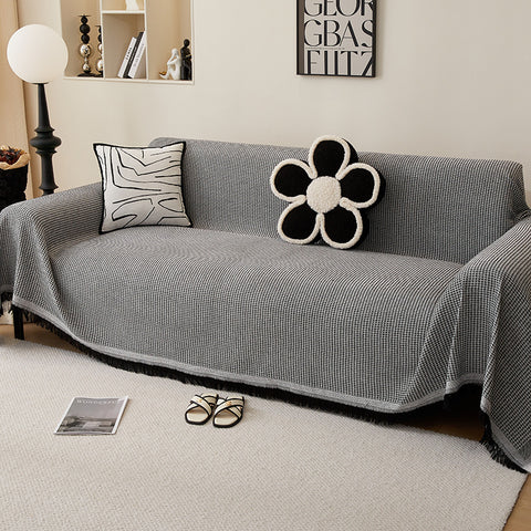 Woven Waffle Knit Polyester Sofa Throw Rug Blanket 180 x 180cm Dark Grey