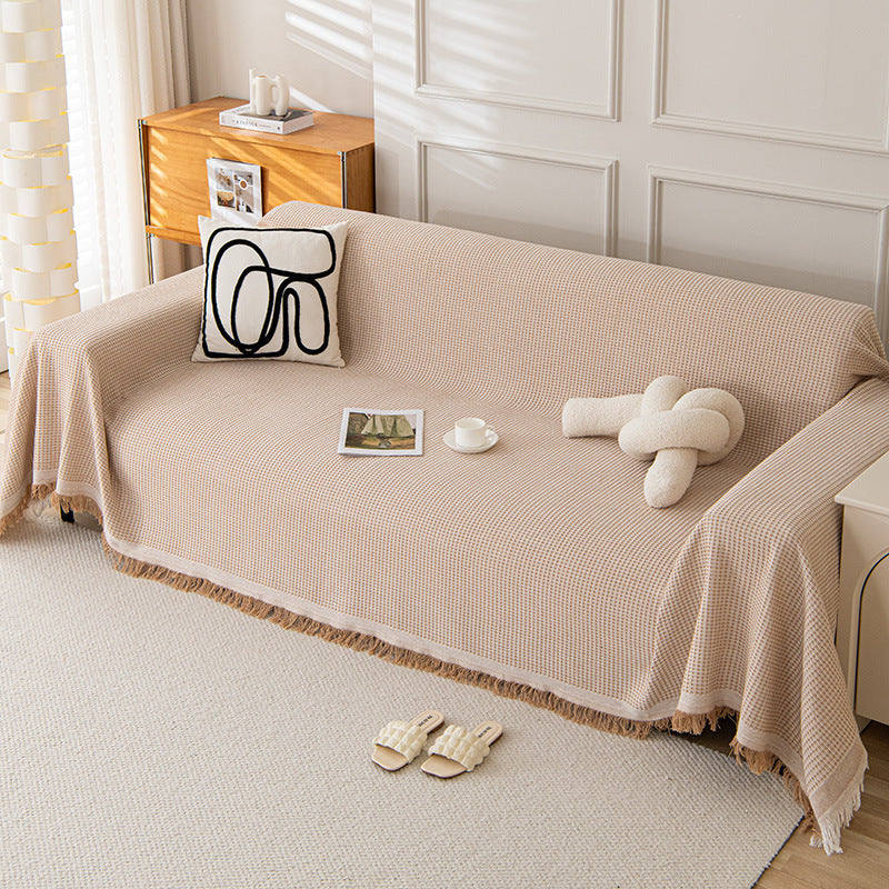 Woven Waffle Knit Polyester Sofa Throw Rug Blanket 180 x 180cm Light Brown