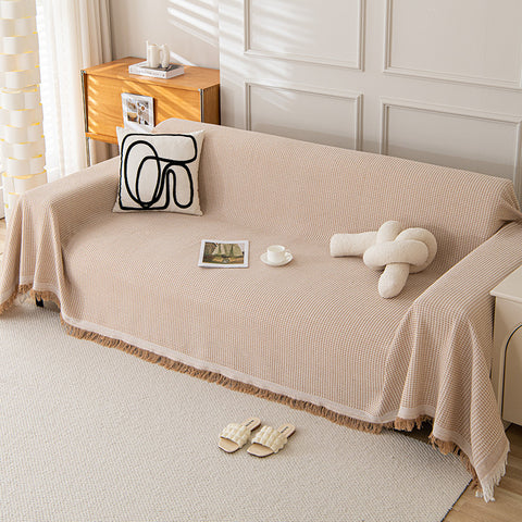 Woven Waffle Knit Polyester Sofa Throw Rug Blanket 180 x 180cm Light Brown