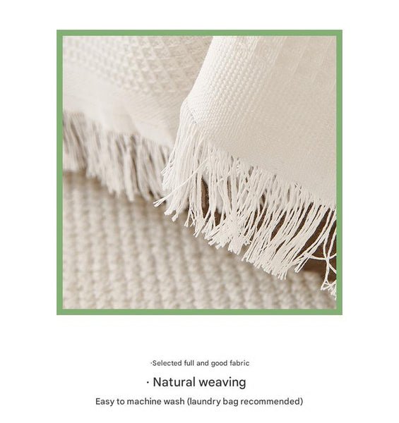 Woven Waffle Knit Polyester Sofa Throw Rug Blanket 180 x 180cm Light Brown