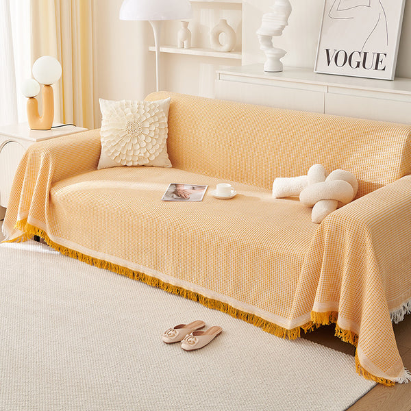 Woven Waffle Knit Polyester Sofa Throw Rug Blanket 180 x 180cm Apricot