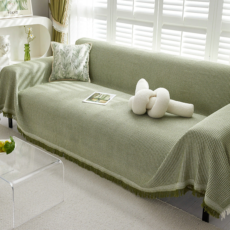 Woven Waffle Knit Polyester Sofa Throw Rug Blanket 180 x 180cm Green