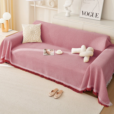 Woven Waffle Knit Polyester Sofa Throw Rug Blanket 180 x 180cm Pink