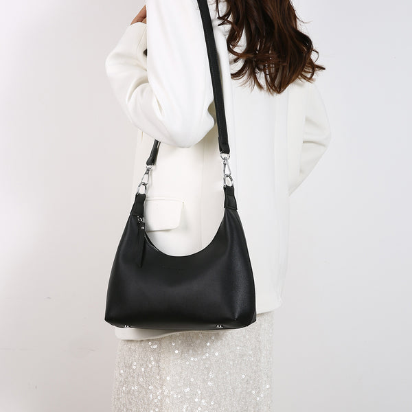 Womens PU Leather Hobo Underarm Crossbody Shoulder Bag Adjustable Strap Black