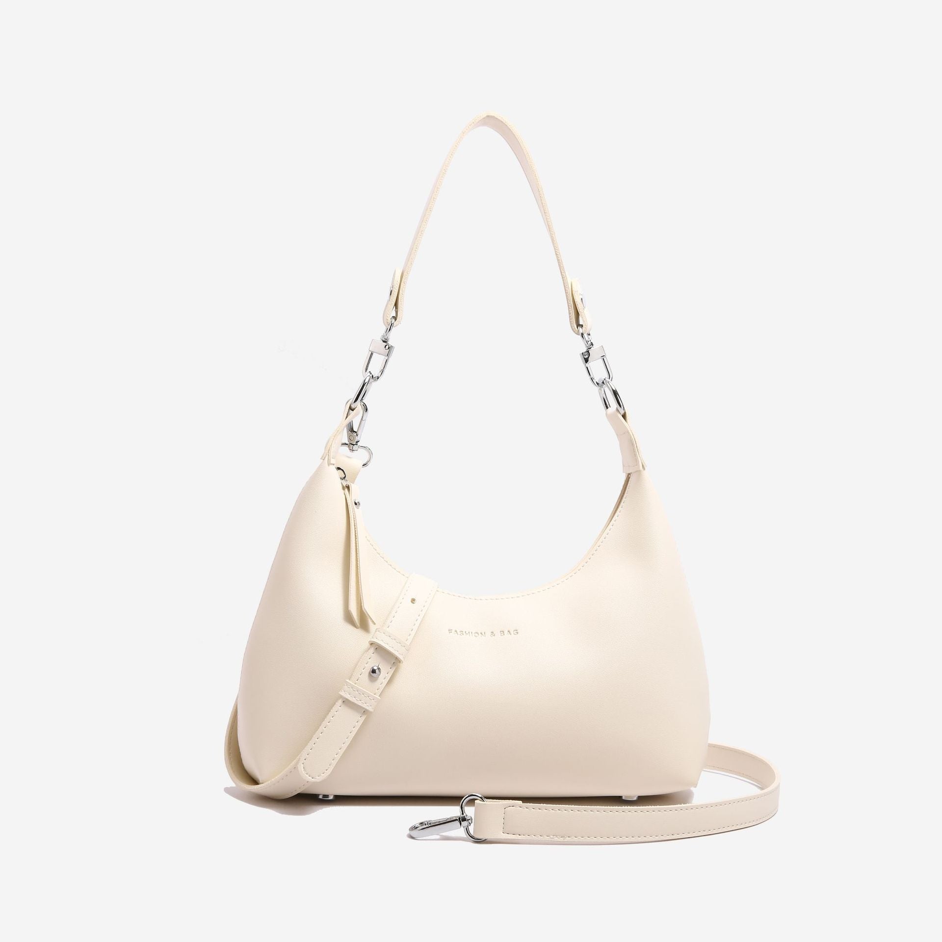 Womens PU Leather Hobo Underarm Crossbody Shoulder Bag Adjustable Strap Off White