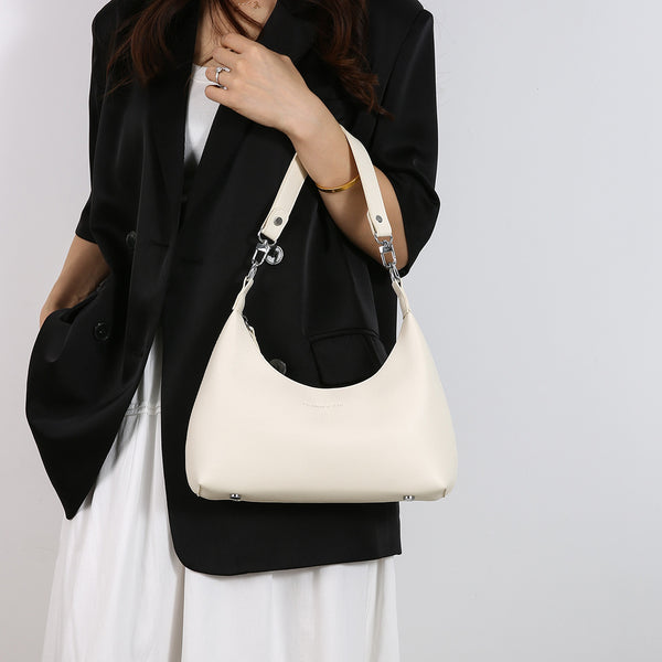 Womens PU Leather Hobo Underarm Crossbody Shoulder Bag Adjustable Strap Off White