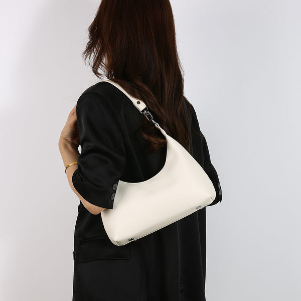 Womens PU Leather Hobo Underarm Crossbody Shoulder Bag Adjustable Strap Off White