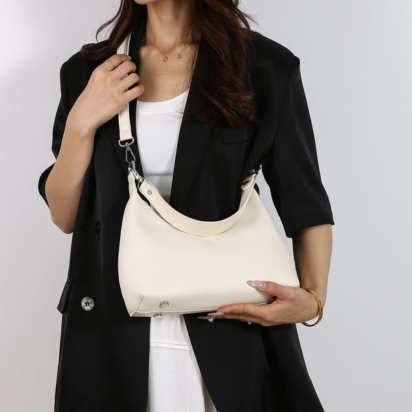 Womens PU Leather Hobo Underarm Crossbody Shoulder Bag Adjustable Strap Off White
