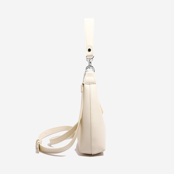 Womens PU Leather Hobo Underarm Crossbody Shoulder Bag Adjustable Strap Off White