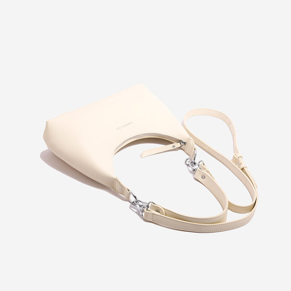 Womens PU Leather Hobo Underarm Crossbody Shoulder Bag Adjustable Strap Off White