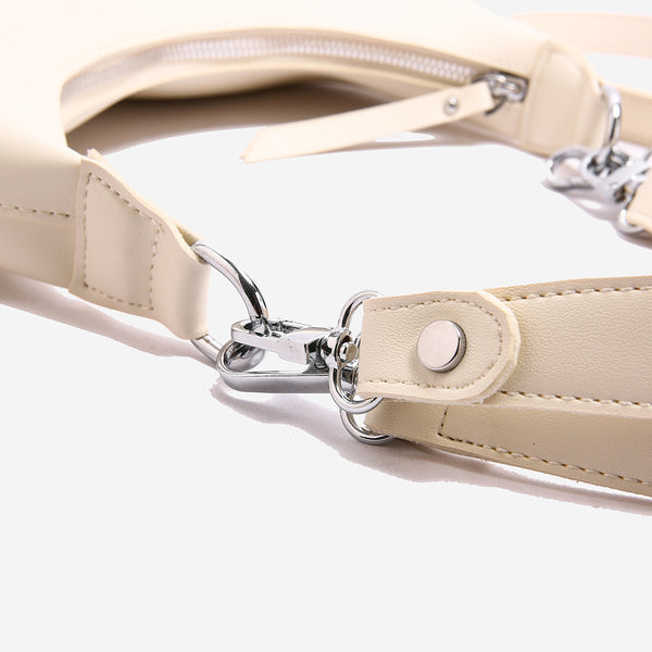 Womens PU Leather Hobo Underarm Crossbody Shoulder Bag Adjustable Strap Off White