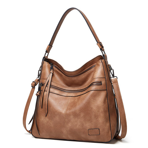 Spacious Stylish PU Leather Tote Shoulder Crossbody Bag Handbag Khaki