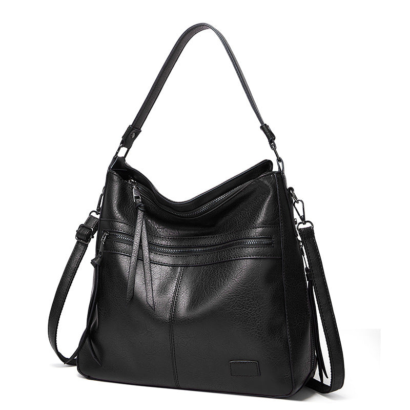 Spacious Stylish PU Leather Tote Shoulder Crossbody Bag Handbag Black