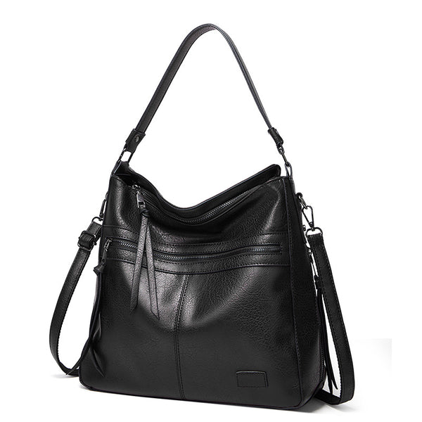 Spacious Stylish PU Leather Tote Shoulder Crossbody Bag Handbag Black