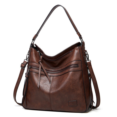 Spacious Stylish PU Leather Tote Shoulder Crossbody Bag Handbag Coffee