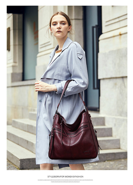 Spacious Stylish PU Leather Tote Shoulder Crossbody Bag Handbag Coffee