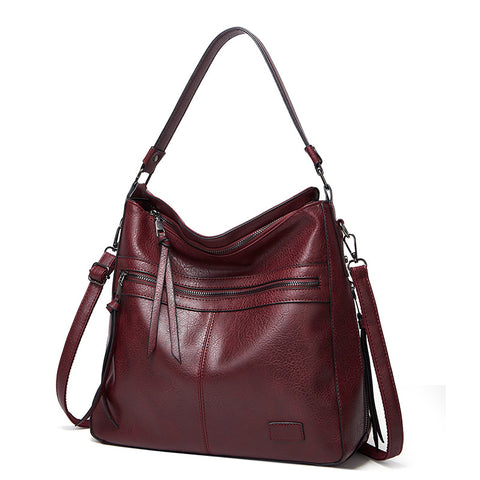 Spacious Stylish PU Leather Tote Shoulder Crossbody Bag Handbag Dark Red