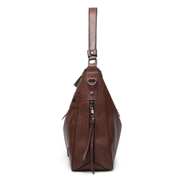 Spacious Stylish PU Leather Tote Shoulder Crossbody Bag Handbag Dark Red