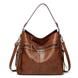 Spacious Stylish PU Leather Tote Shoulder Crossbody Bag Handbag Brown