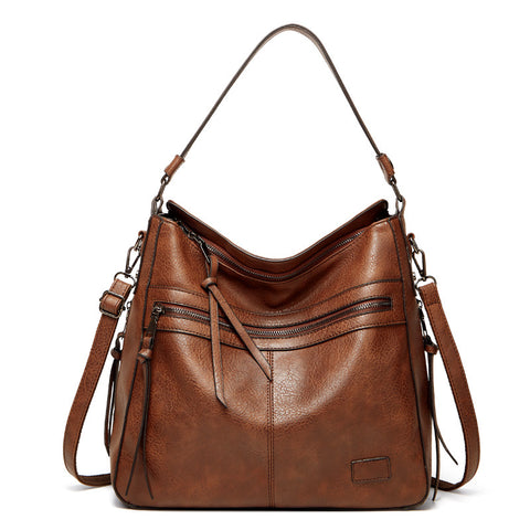 Spacious Stylish PU Leather Tote Shoulder Crossbody Bag Handbag Brown