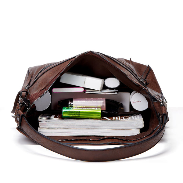 Spacious Stylish PU Leather Tote Shoulder Crossbody Bag Handbag Brown