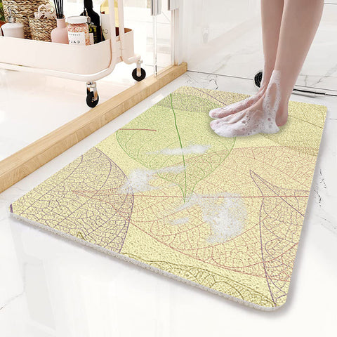 Loofah Style Non Slip PVC Bath Mat 75 x 45cm Leaves Yellow