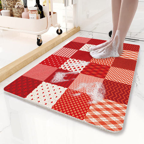 Loofah Style Non Slip PVC Bath Mat 75 x 45cm Patchwork Red