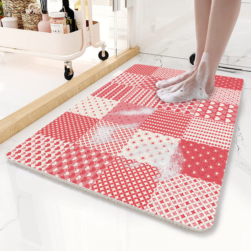 Loofah Style Non Slip PVC Bath Mat 80 x 50cm Patchwork Pink