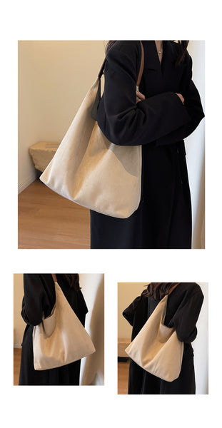 Womens Faux Suede Bucket Shoulder Underarm Bag Handbag Snap Closure Beige