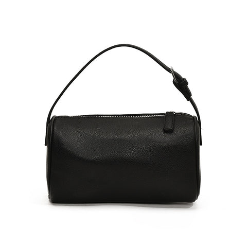 Round Cylindrical Faux PU Leather Shoulder Crossbody Bag Handbag Black