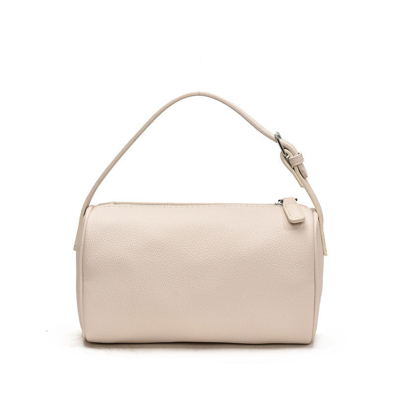 Round Cylindrical Faux PU Leather Shoulder Crossbody Bag Handbag Beige