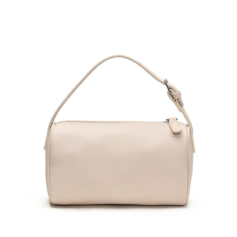 Round Cylindrical Faux PU Leather Shoulder Crossbody Bag Handbag Beige