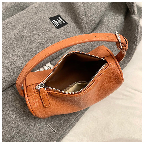 Round Cylindrical Faux PU Leather Shoulder Crossbody Bag Handbag Beige