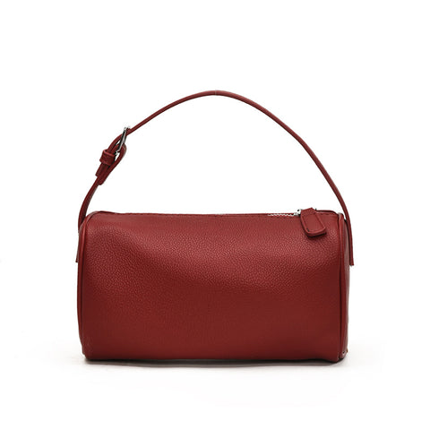 Round Cylindrical Faux PU Leather Shoulder Crossbody Bag Handbag Red