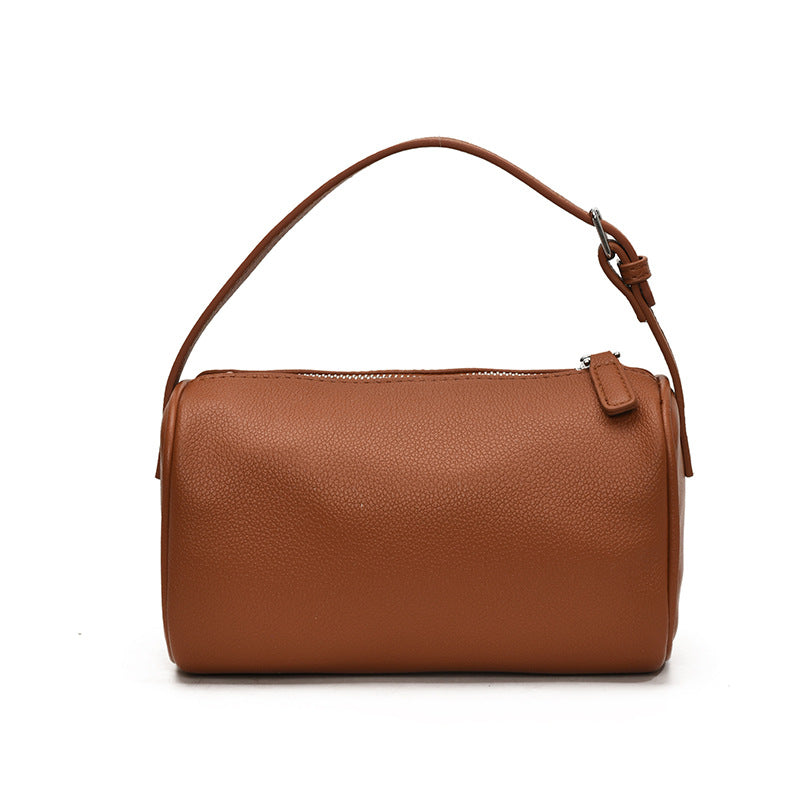 Round Cylindrical Faux PU Leather Shoulder Crossbody Bag Handbag Light Brown