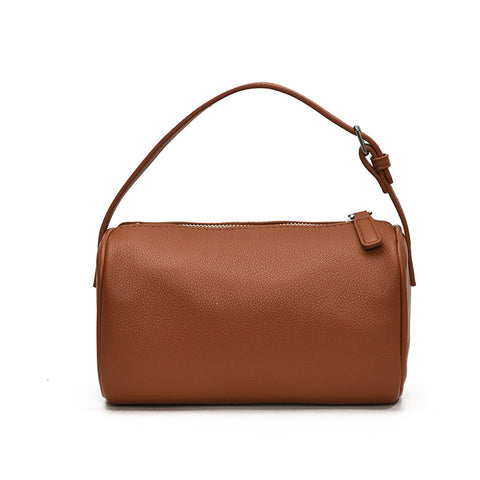Round Cylindrical Faux PU Leather Shoulder Crossbody Bag Handbag Light Brown