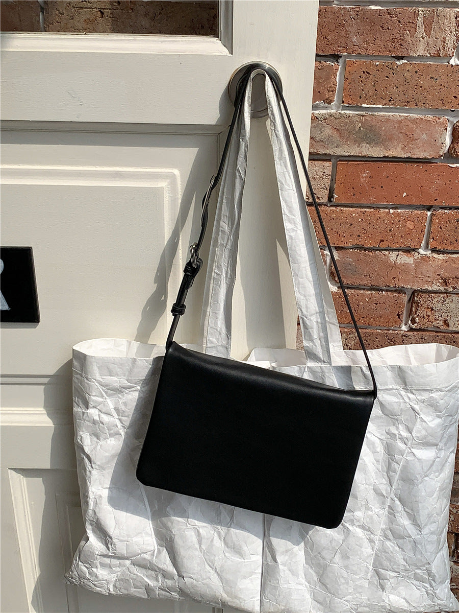 Minimalist Flap Faux PU Leather Crossbody Shoulder Bag Handbag Black