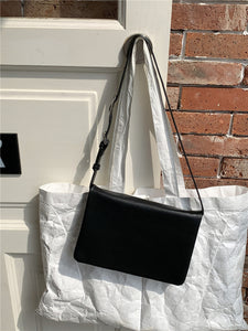Minimalist Flap Faux PU Leather Crossbody Shoulder Bag Handbag Black