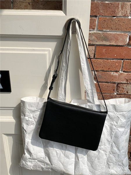 Minimalist Flap Faux PU Leather Crossbody Shoulder Bag Handbag Black