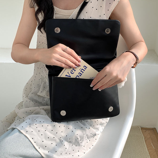 Minimalist Flap Faux PU Leather Crossbody Shoulder Bag Handbag Black