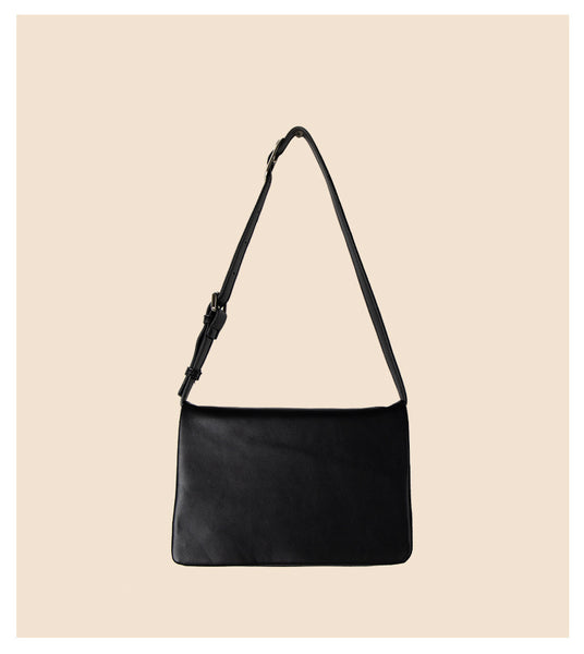 Minimalist Flap Faux PU Leather Crossbody Shoulder Bag Handbag Black