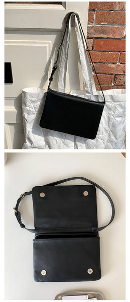 Minimalist Flap Faux PU Leather Crossbody Shoulder Bag Handbag Black