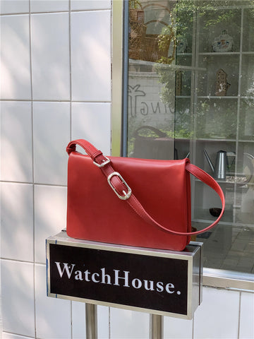Minimalist Flap Faux PU Leather Crossbody Shoulder Bag Handbag Red