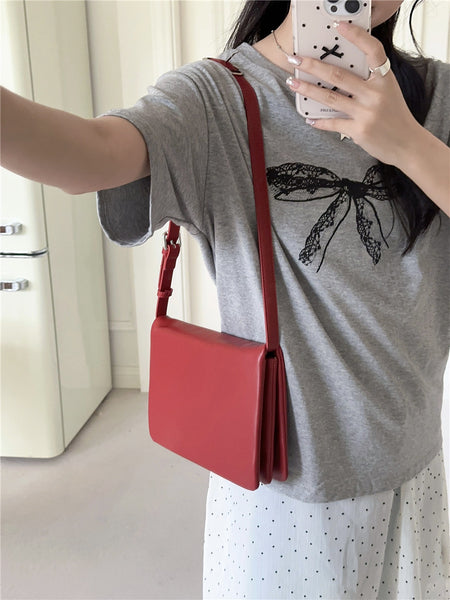 Minimalist Flap Faux PU Leather Crossbody Shoulder Bag Handbag Red