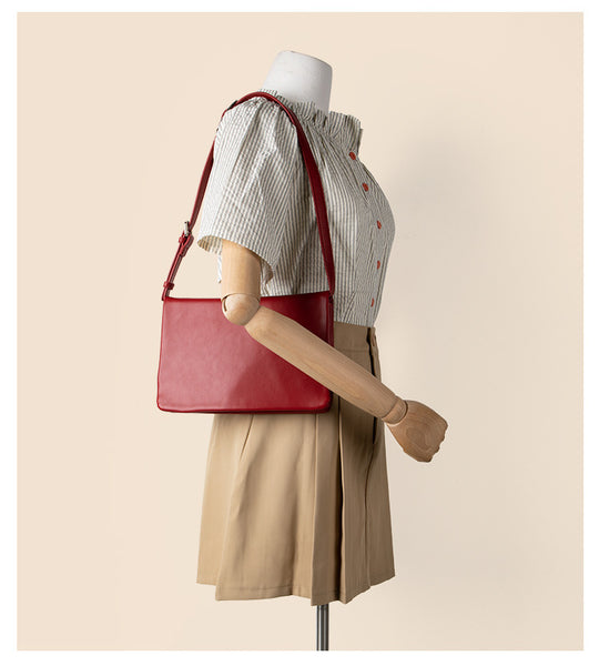 Minimalist Flap Faux PU Leather Crossbody Shoulder Bag Handbag Red
