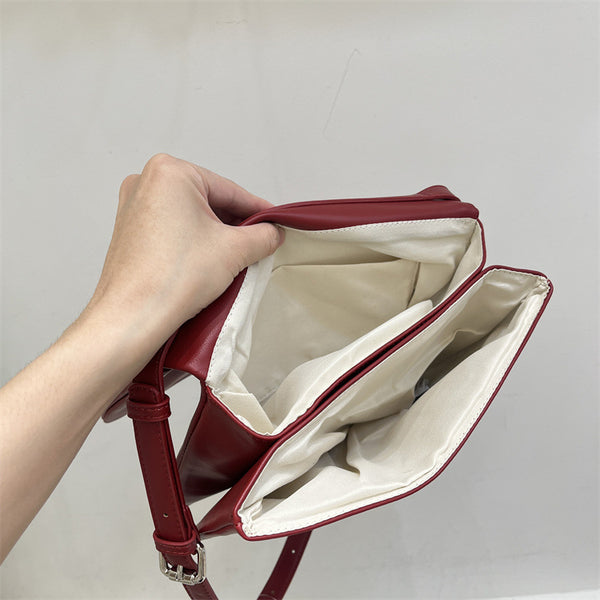 Minimalist Flap Faux PU Leather Crossbody Shoulder Bag Handbag Red