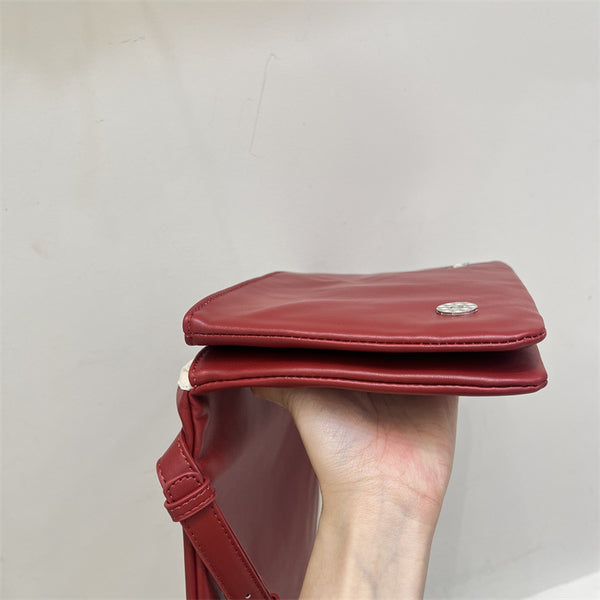 Minimalist Flap Faux PU Leather Crossbody Shoulder Bag Handbag Red