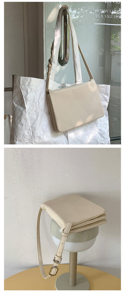 Minimalist Flap Faux PU Leather Crossbody Shoulder Bag Handbag White